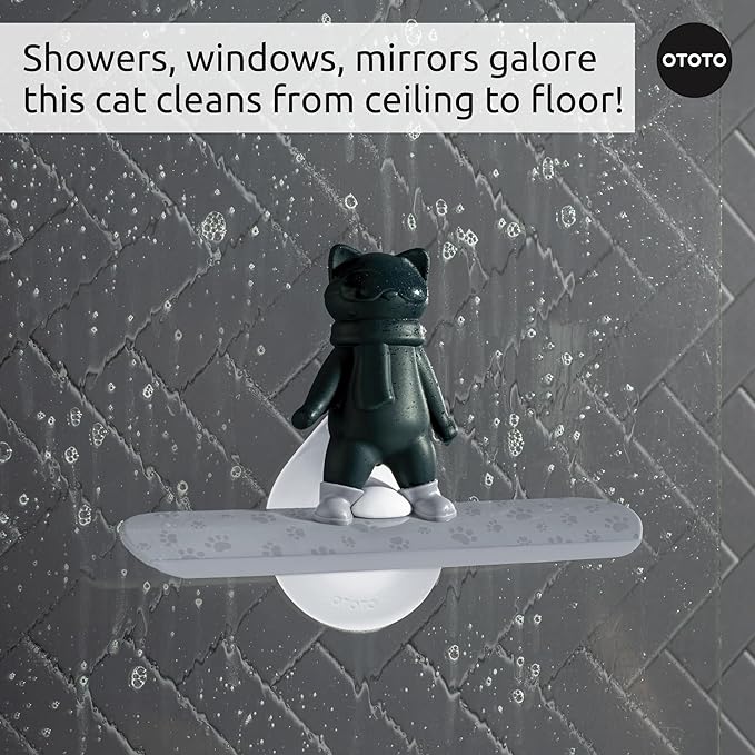 OTOTO Chill Cat Squeegee - Cute Kitchen Accessories, Cute Bathroom Decor, Black Bathroom Accessories, Shower Accessories, Shower Squeegee for Glass Doors, Small Bathroom Squeegee, Cat Gifts
