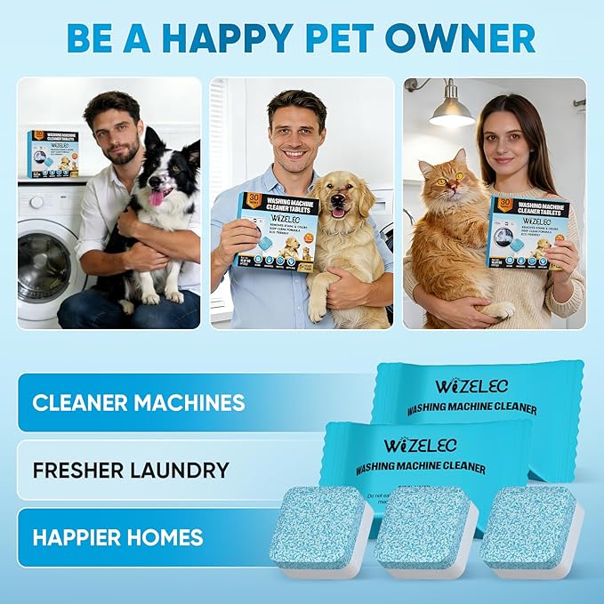 Washing Machine Cleaner Tablets - 30 Pack, 1+Year Laundry Use, Fits All Washers, Cleaning Drum & Tub Seal Removes Limescale, Odors & Buildup, Eco-Safe, Residue-Free, Pet-Friendly, Septic Safe