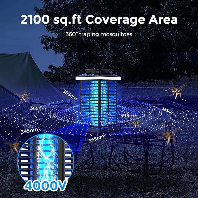 Bug Zapper Outdoor, Mosquito Zapper 2 in 1 Portable & Rechargeable Bug Zapper Outdoor with 5000mAh Battery & LED Night Light, 4000V Electric Fly Zapper for Outside,Patio,Backyard,Garden