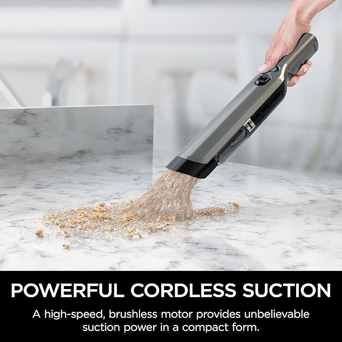 Shark WV201 WANDVAC Handheld Vacuum, Lightweight at 1.4 Pounds with Powerful Suction, Charging Dock, Single Touch Empty and Detachable Dust Cup,Graphite, Slate