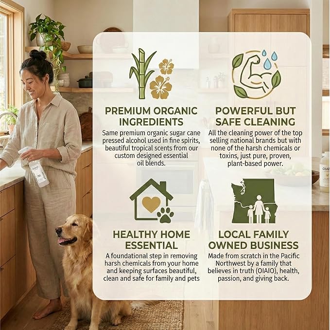 Non-Toxic Stone Countertop Cleaner - Natural Organic Ingredients that Truly Perform - 24oz - Light Coconut & Tea Tree Scent