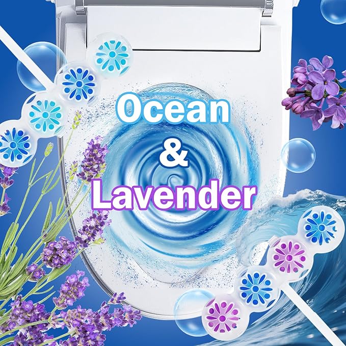 SCENTORINI 4-in-1 Toilet Bowl Cleaner Rim Hanger, Hanging Automatic Toilet Bowl Freshener, 4 Ocean & 4 Lavender Scent, Toilet Bowl Cleaning Balls Long-Lasting up to 30 Days
