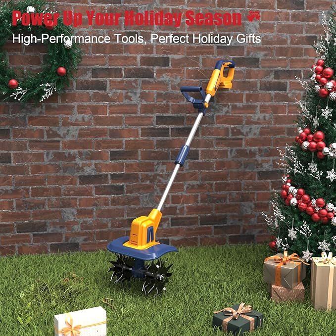 Cordless Tiller Cultivator Compatible with Dewalt 20V Battery, Electric Garden Rototiller w/270 RPM, 48 Steel Tines, 8.7" Tilling Width, 6.3" Depth, Portable Rotary Tiller, 4.0Ah Battery Included