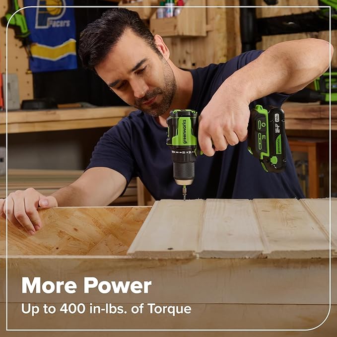 Greenworks 24V Cordless Brushless 400 in-lbs Drill/Driver, Lightweight, LED Work Light,18+1 Clutch, Battery and Charger Sold Separately