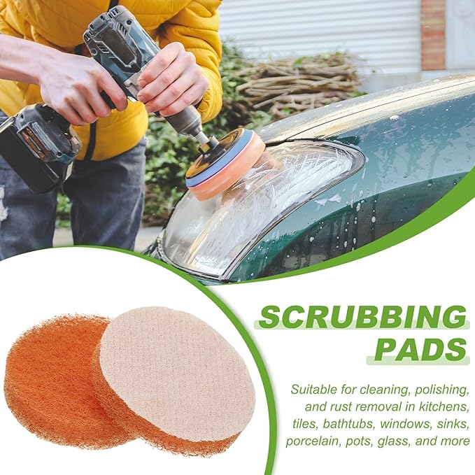 Power Scrub Pads, Scrubbing Pads 2000 Grits Scouring Discs - Fitting for (Home Kitchen Cleaning - Drill Attachment - Scrubber Replacement) 20 Pcs & 2 Inch & Orange