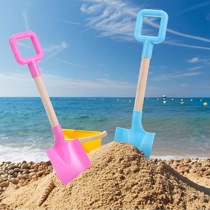 Honoson 4 Pack 16 Long Beach Spades Sand Shovels Toys Gardening Tools Sets Sandbox Sturdy Scoop Durable Wood Handle ABS Plastic Spade for Garden Sand Snow Backyard Summer Favors (Lovely Color)