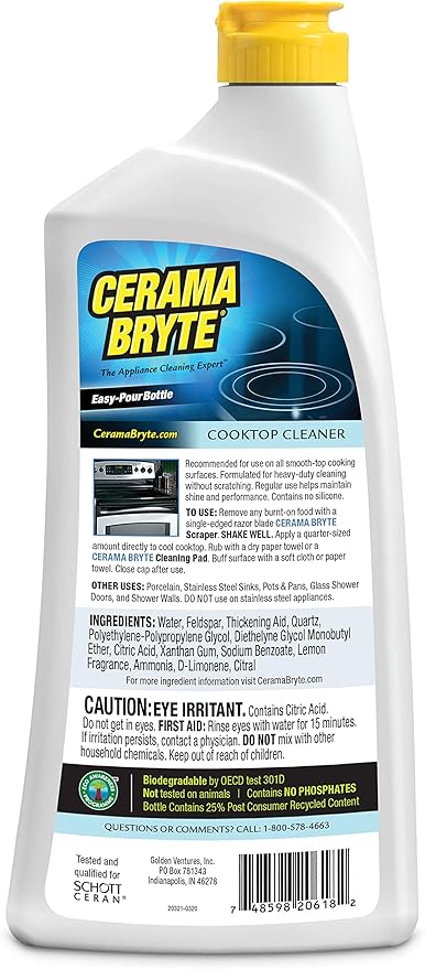Cerama Bryte Removes Tough Stains Cooktop and Stove Top Cleaner for Glass - Ceramic Surfaces, 3-28 oz
