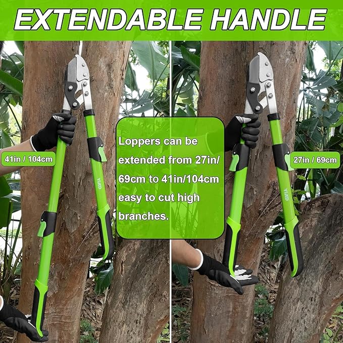 27-41" Telescopic Loppers for Tree Trimming, Heavy Duty Tree Cutter with Extendable Handle, Branch Trimmer for Garden, Farm Cutter up to 2-Inch Diameter, Low-Friction Sharp Steel Blade