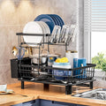 GAOKASE Dish Drying Rack, Stainless Steel-Dish Rack, Dish Racks for Kitchen Counter, Kitchen Dish Drainers with Removable Utensil Holder,New Drain Outlet,Plate Rack and Drainboard (Black 3)