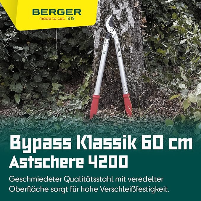 BERGER Lopping Shear Bypass Classic, Length: 600 mm Made of high-Grade Steel, Pruning Shear with Stop Damper no. 4200