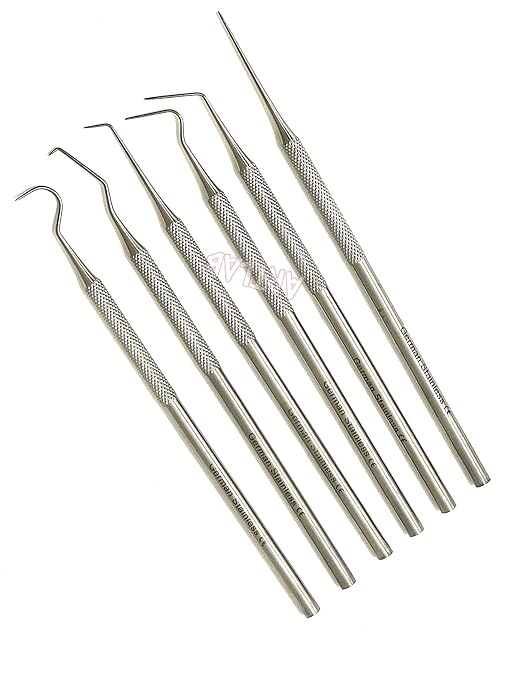 Premium Set of 12 Stainless Steel Precision Micro Probe Set Combo-Straight, Single, Short Double, Long Double, Triple and Hook Tips -Pick Tool Set 5.5"(14CM) (Set of 6 Each)