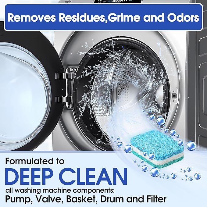 Washing Machine Cleaner Tablets - Deep-Cleaning Descaler for Front Load and Top Load Washers, Including HE, 30 Pack (15 Month Supply)