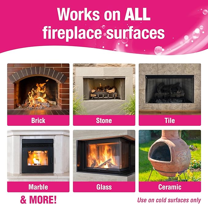 Quick N Brite Fireplace Gel Cleaner with Scrub Brush for Brick, Stone, Rock, Tile, and Marble, Nonabrasive Fireplace Cleaner, Made in the USA, 16 oz