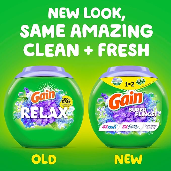 Gain Super Flings Laundry Detergent Pacs, 45 Count, Dewdrop Dream scent, clean and fresh washing detergent laundry soap pacs
