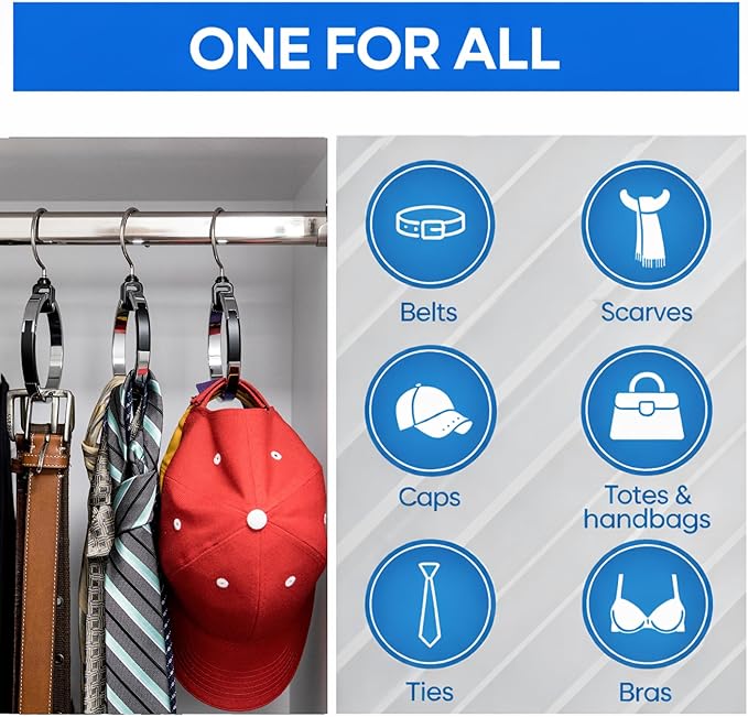 Rolly Hanger® Closet Space Saver – Premium Rotating Aluminum Organizer for Belts, Ties, Hats & Handbags – Heavy Duty 360° Swivel – Declutter & Maximize Storage (1 Pack)