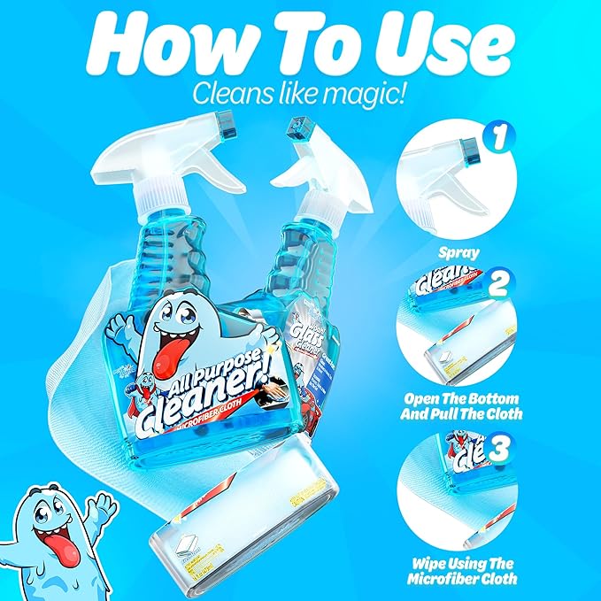 Spray Bottle With Microfiber Cap - All Purpose Cleaner 16oz - FRESH (2 Pack)
