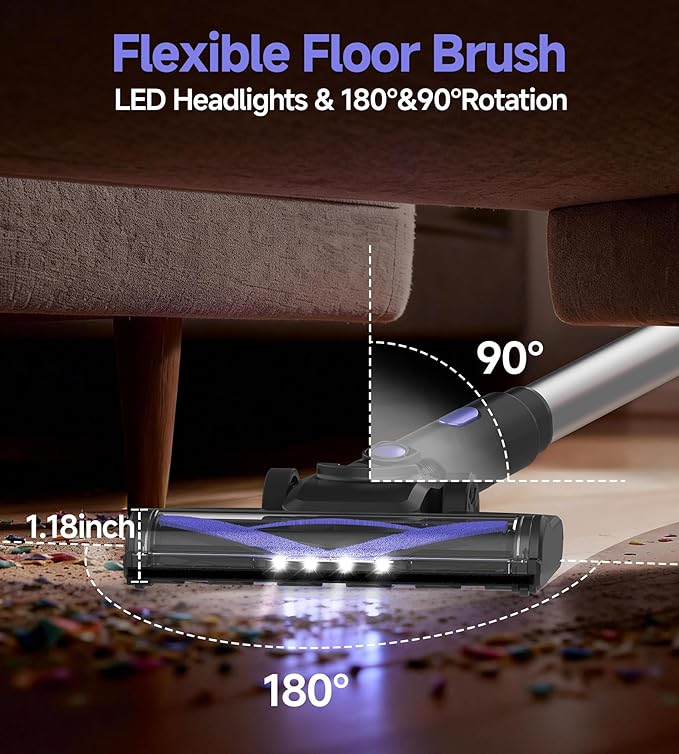 Hivroo N17 Cordless Vacuum Cleaner, Upgraded Lightweight Stick Vacuum for Home, Max 45mins Runtime, Powerful Suction, Self-Standing, Anti-Tangle, Rechargeable Vacuum for Hard Floors Carpets Pet Hair