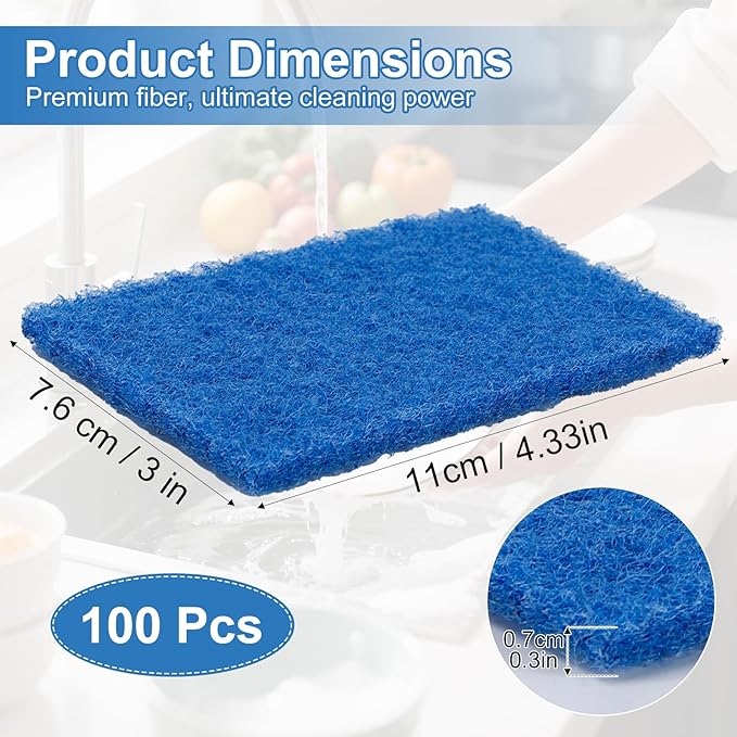 100 Pcs Scouring Pads,Heavy Duty Scour Pads,Dish Scrubber Scouring Pad,Reusable Non Scratch Household Scrub Pad for Dish Kitchen Scrubbers & Metal Grills,4.3 x 3 x 0.3 in (Multicolor)