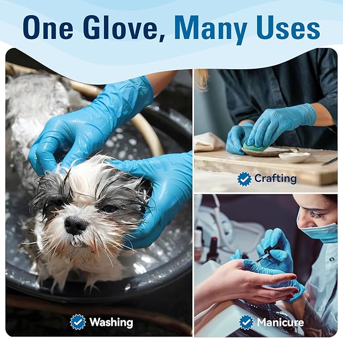 Food Safe Disposable Gloves, Blue Nitrile Rubber Gloves, Latex-Free Powder-Free for Food Prep, Cooking, Cleaning