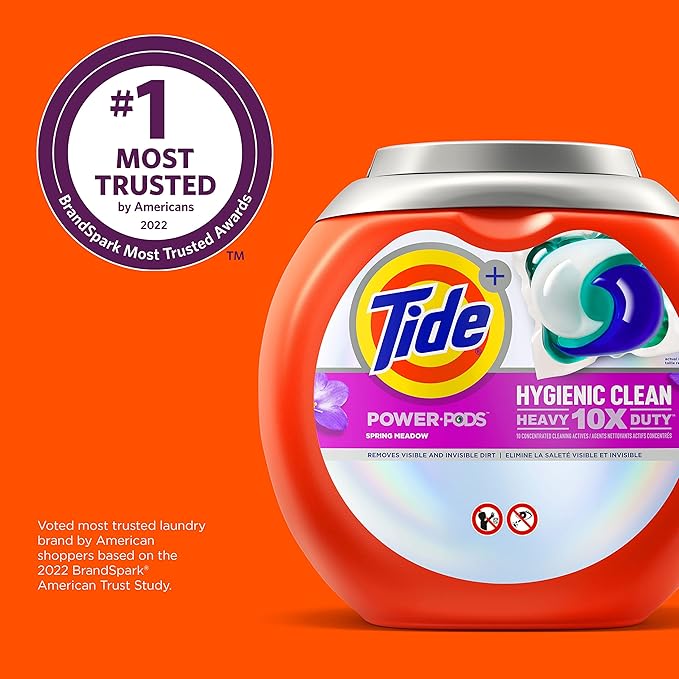 Tide Hygienic Clean Heavy 10x Duty Power PODS Laundry Detergent Pacs, Spring Meadow Scent, 45 Count, For Visible and Invisible Dirt