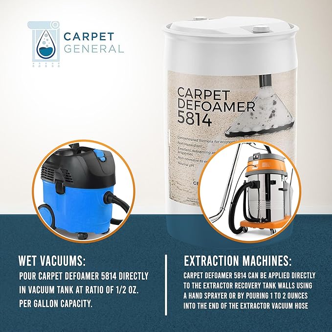 Carpet Defoamer 5814 -Foam Suppressant for Deep Rug Cleaner Machine & Floor Covering Shampooer for a Heavy-Duty Carpet Cleaner Solution, Neutral Non-Corrosive Silicone Emulsion 55 Gallon