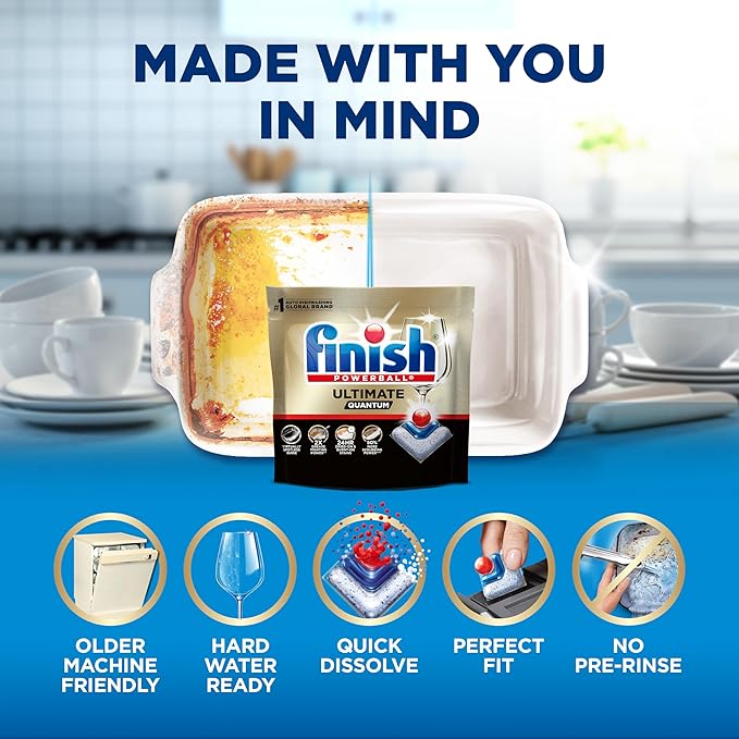 Finish Ultimate Quantum Dishwasher Pods, New & Improved Formula, Dishwasher Detergent Dish Soap, Removes Burnt-On & Dried-On Stain, Degreasing & Scrubbing Power, 47 Count