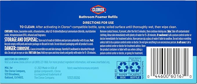 Clorox Bleach-Free Bathroom Foamer Refill Pods, Household Essentials, Rain Clean, 3 Spray Refills