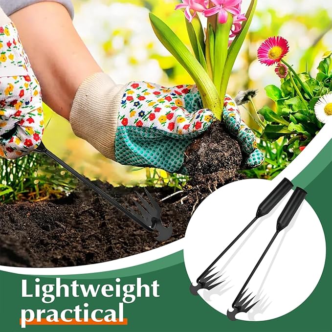 Weed Puller Tool Garden Weed Pulling Tool– 15.7” Portable Garden Weeder, 4 Teeth Manganese Steel Forged Hand Tool for Uprooting Weeds, Ideal for Gardening (1PCS)