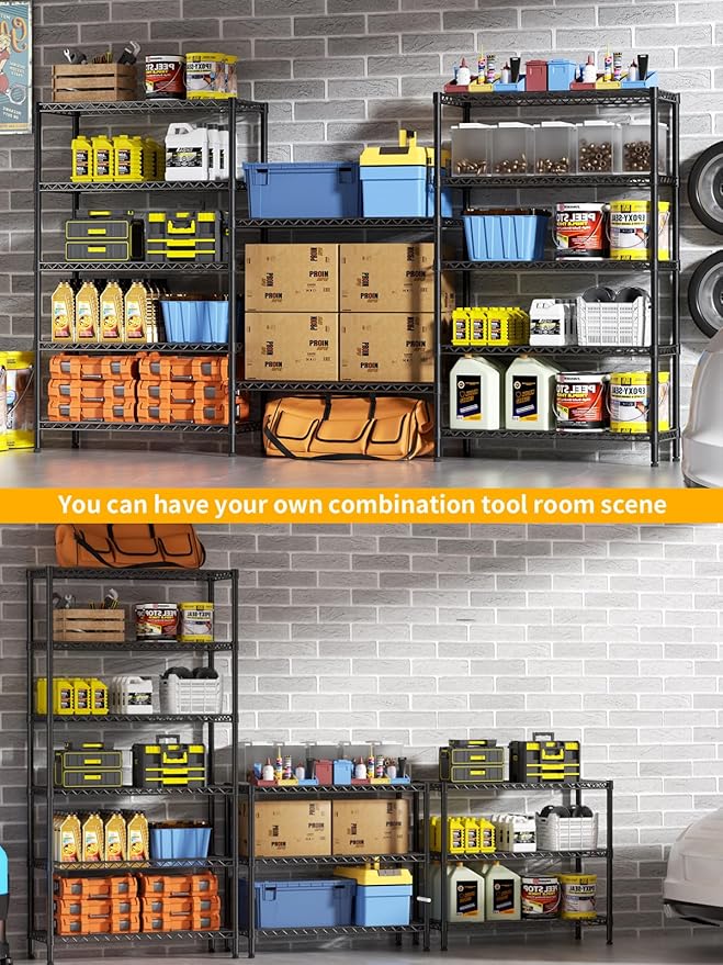 Golpart 6 Tier Adjustable Storage Shelves,Heavy Duty Metal Utility Shelf 1500LBS Capacity Wire Shelving Unit Organizer Rack for Home Kitchen Pantry Room 14" D x 36" W x 72" H Black