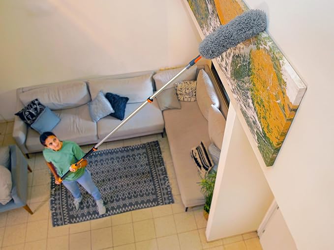 20 Foot High Reach Duster Kit with 4-12 ft Extension Pole // High Ceiling Duster Cleaning Kit with Telescopic Pole // Cobweb Duster // Feather Duster and Ceiling Fan Duster // The Ultimate Dusting Kit