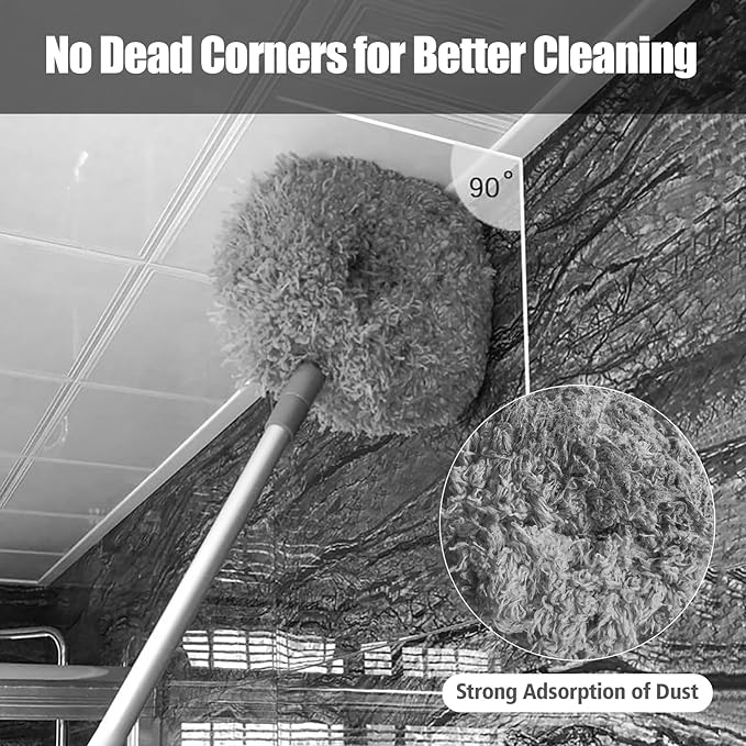 Ceiling Fan Cleaner Duster,Extra Long Dusters with Extension Pole 47 inch for Cleaning, Circle Shape Microfiber Reusable Duster & Flexible Brush, Ceiling Fan Duster for High Ceilings, Furniture (Grey)