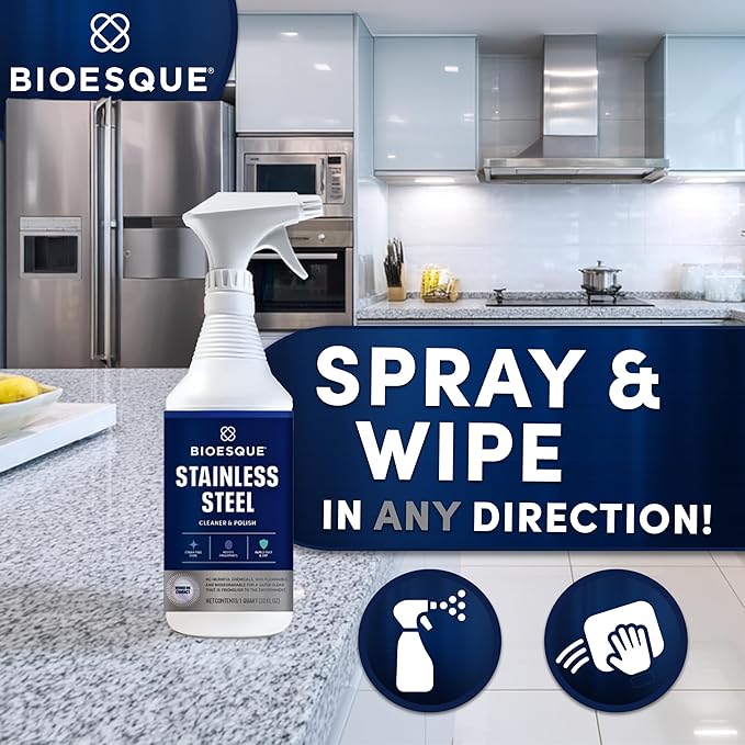 Bioesque Stainless Steel Cleaner & Polish, Heavy Duty, Non-Abrasive, 32 Fl Oz (Pack of 1)