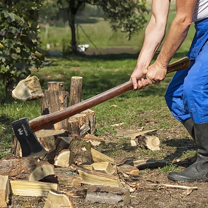 35.5" Splitting Axe, Wood Splitting Axe for Medium to Large Size Logs, 1065 High Carbon Steel Chopping Axe with Hickory Wood Handle and Leather Sheath for Chopping Firewood - Head 4.5 lbs