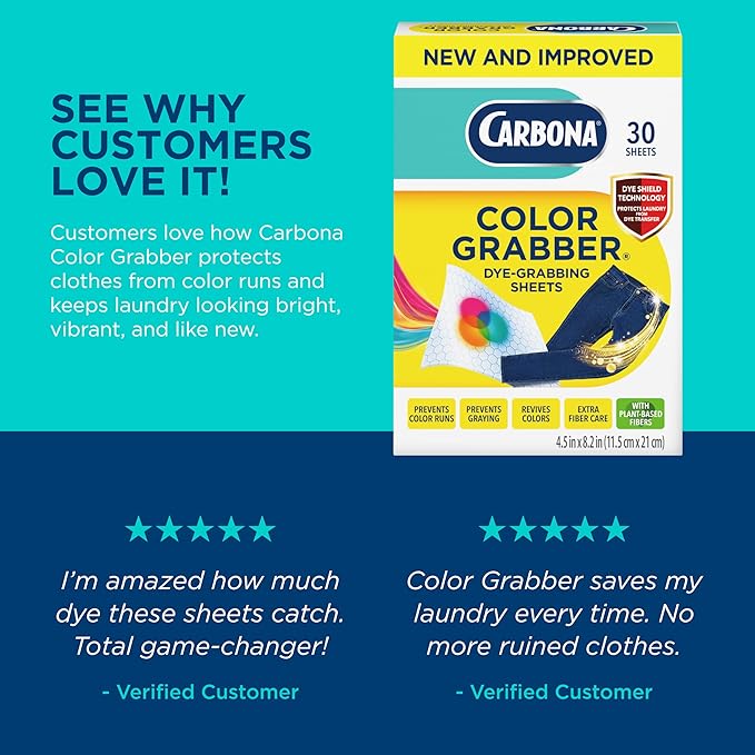 Carbona Color Grabber™ | Protects Laundry from Color Runs or Bleeds | Mix Whites & Colors | in-Wash Dye Grabbing Sheets | 30 Count Per Box, 1 Pack