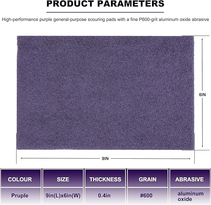 Premium 10 Pack 6" x 9" Purple General Purpose Scuff Pads - Scuffing, Scouring, Sanding, Paint Primer Prep Adhesion Scratch - Surface Preparation Automotive Car Auto Body Woodworking Wood (600 Grit)