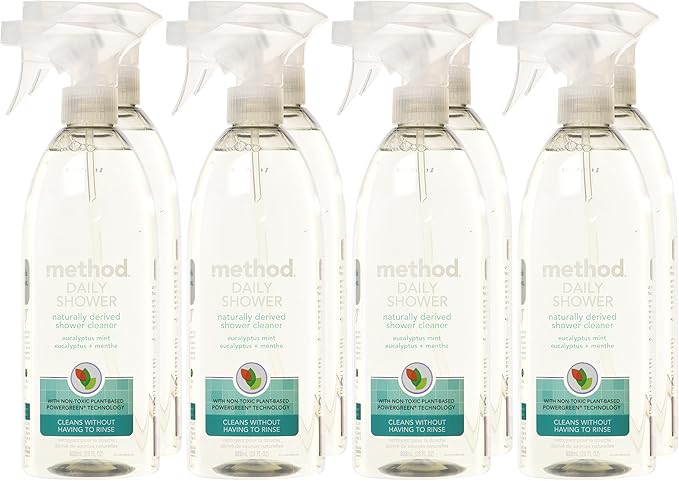 Method Daily Shower Cleaner Spray, & Spray and Walk Away, Eucalyptus Mint Scent, 28 Fl Oz, (Pack of 8), Packaging May Vary