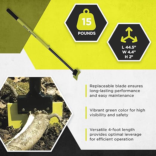 Brush Grubber 18 Inch Heavy Duty Root Buster with Manual Operation Mode and V Shaped Blade for Patio, Lawn, and Garden Equipment, Green