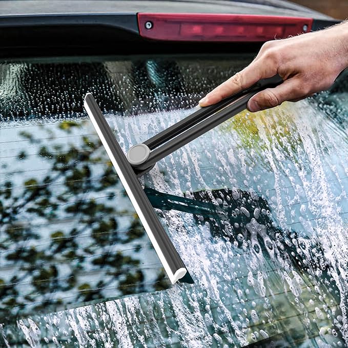 NEWE Shower Squeegee 2 Packs for Glass Doors, All-Purpose 360° Rotating Black Silicone Scraper Cleaner Tool for Tile, Walls, Mirror, Car Window, Countertop, Bathroom, 11 Inches