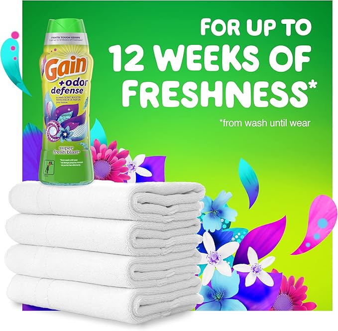 Gain + Odor Defense In-Wash Scent Booster, Super Fresh Blast Scent, 18.2 oz, HE Compatible