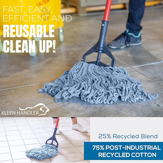 KLEEN HANDLER General Cleaning Mop Heavy Duty Commercial Replacement, Wet Industrial Blue Cotton Looped End String Head Refill (Pack of 3)
