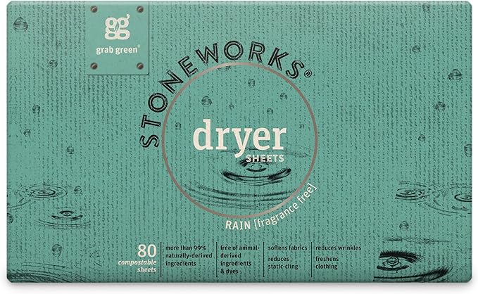 Grab Green, Stoneworks, Dryer Sheets, 80 Compostable Sheets (Rain)