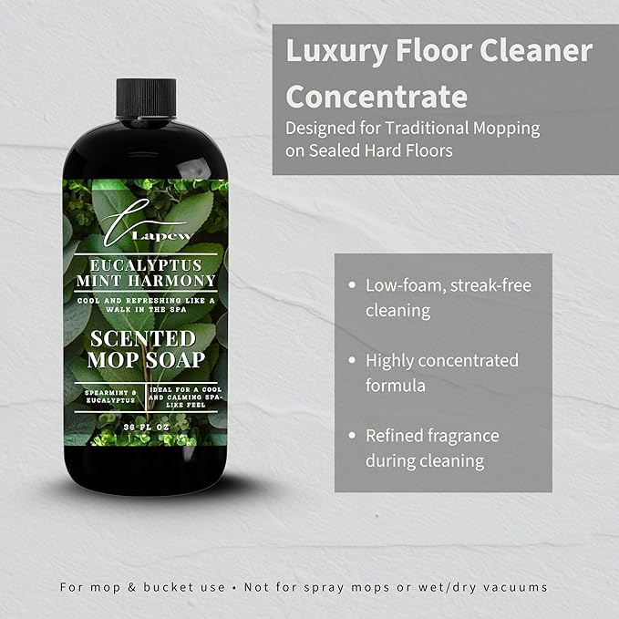 Lapew Eucalyptus Mint Scented Mop Soap - Luxury Floor Cleaner Concentrate for Mopping Tile, Laminate, Vinyl & Hardwood | Streak-Free, Low-Foam | 36 oz