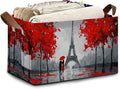 Eiffel Tower Storage Basket,Paris Couple Collapsible Storage Bin Cubes for Living Room Bedroom Blankets Home Storage 17x11.5x10Inch