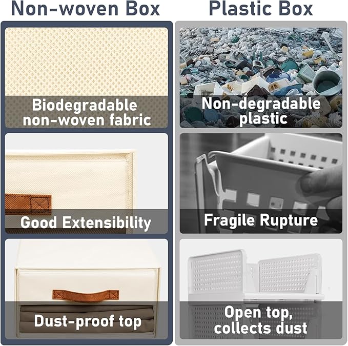 DIMJ Closet Organizers and Storage - Fabric Bins with Drawers for Closet Foldable Clothes Organizers with Clear Window, Stackable Storage Drawers for Bedroom, Living Room, 4-Pack, Beige