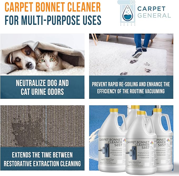 Bonnet Cleaner 5857 - Heavy Duty Shampoo Carpet Freshener Solution for Machine - Fast Drying & Pet Safe Carpet Shampoo for Rotary Cleaners, Commercial, & Industrial Use - Case