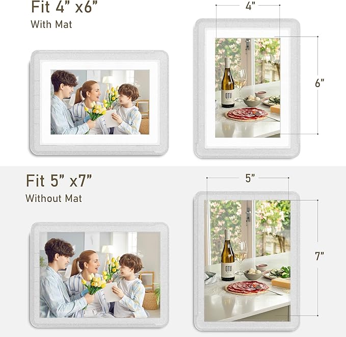 5x7 Picture Frame, Clear Acrylic Photo Frame with White Mat for 4x6 Photos, One-Piece Shatterproof Tool-Free Design, UV-Resistant Waterproof Tabletop Frame for Home Office Decor with 10-Year Warranty