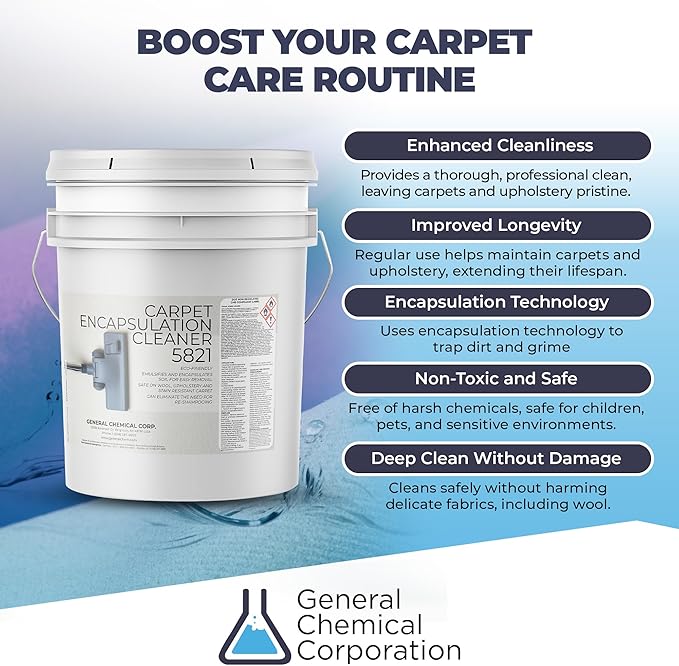 Carpet Encapsulation Cleaner 5821 - Rug Shampoo for Upholstery, Rugs, & Wool - Fast Drying, Nature Conscious Cleaning - Professional Grade Carpet Solution - 5 Gallon Pail