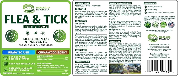 Mosquito Magician Indoor and Outdoor Spray - Use for Carpet, Furniture, Bedding, Couches & Pets – Plant-Sourced with Essential Oil – Cedarwood, 16 OZ