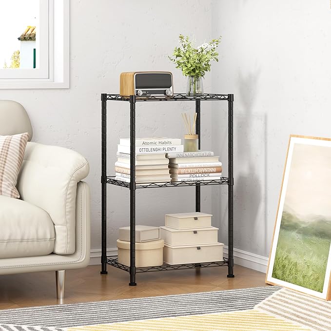 HOMEFORT Storage Shelves, 3-Wire Shelving, Metal Shelving Unit Adjustable Storage Shelves Rack for Kitchen, Pantry, Bathroom, Black, 15.7" W x 11.4" D x 30" H