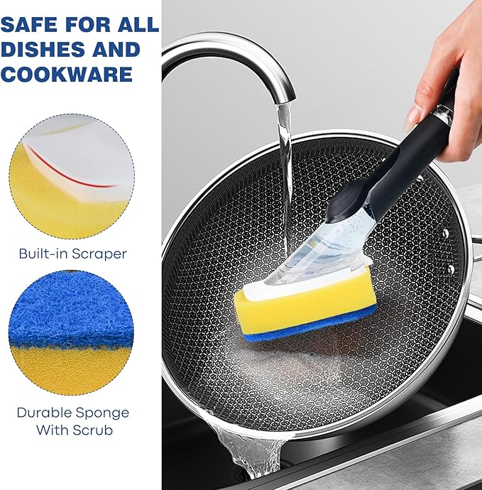 Sponge Brush Refills for OXO Dish Brush, 4 Pack Soap Dispensing Dish Refills, Scrub Replacement Head for Scrubber, Sponge Replacement Head Fits Soap Dispensing Handle